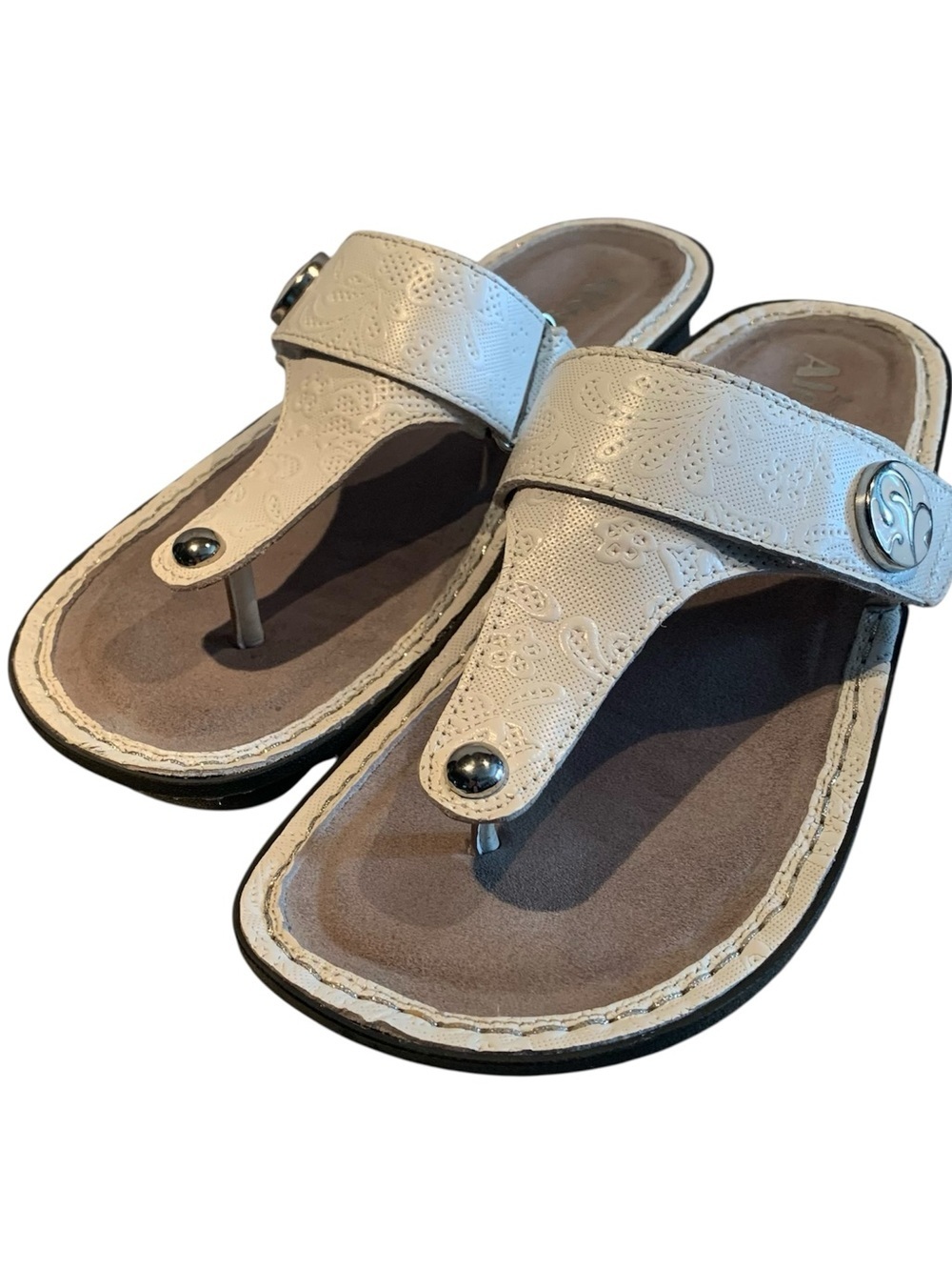 Alegria PG Lite Embossed Leather Sandals Medallion Adjustable White 40 9.5-10